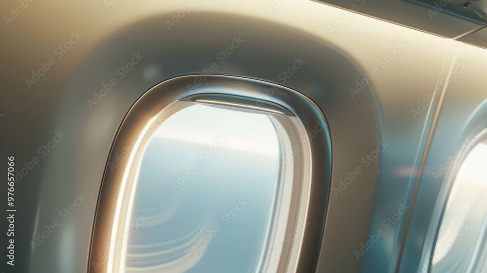Poster airplane window view with blurred clouds