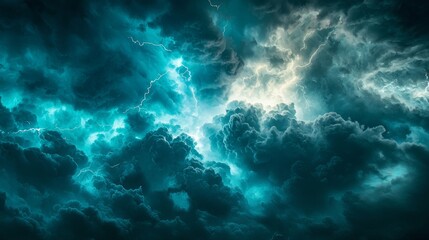 Hazardous storm clouds, charged with energy, lightning flashing with force, the atmosphere filled with danger