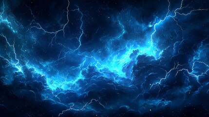 Hazardous night storm with bright lightning flashing, the atmosphere charged with energy and danger