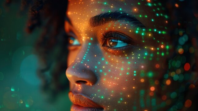 Black Female IT Specialist with AI: Analyzing Green Virtual Code