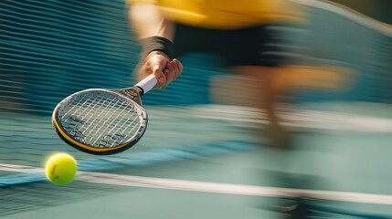 A tennis player is about to hit a ball.