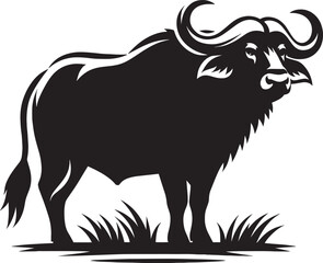 Wild Running Buffalo Silhouette vector illustration isolated on a white background