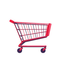 Red shopping cart icon on transparent background for e commerce