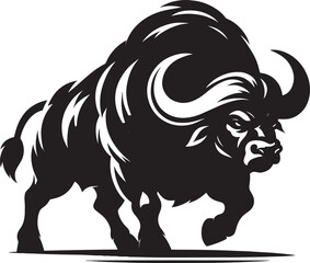 Wild Running Buffalo Silhouette vector illustration isolated on a white background