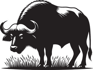 Wild Running Buffalo Silhouette vector illustration isolated on a white background
