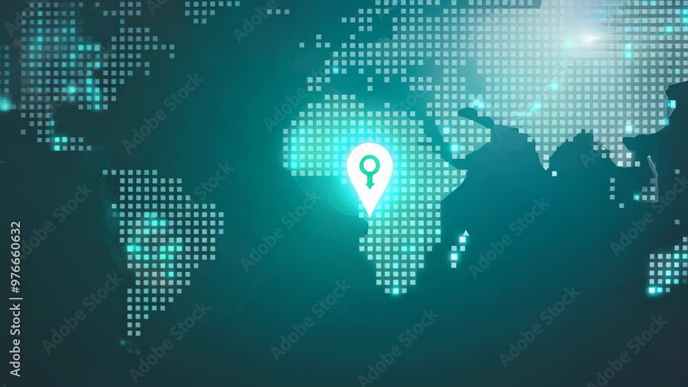 Poster digital illustration showcases a glowing world map of data points on a dark background, emphasizing 