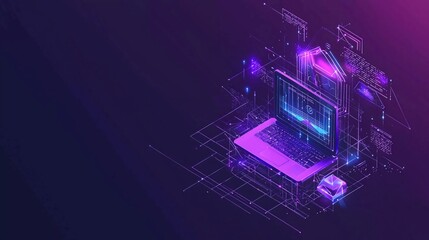 Nice purple online digital marketing low poly wireframe illustration