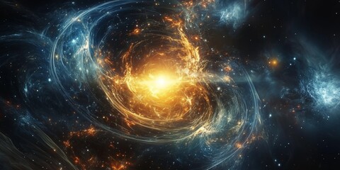 Swirling Cosmic Galaxy, Celestial Nebula in Deep Space with Glowing Energy