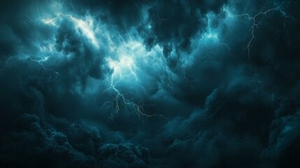Fototapeta premium Night sky illuminated by a powerful storm, lightning bolts cutting through the darkness with force