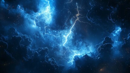 Night sky illuminated by a powerful storm, lightning bolts cutting through the darkness with force