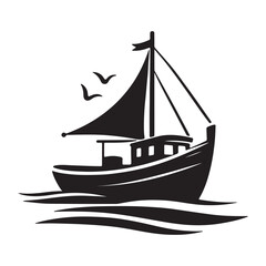 A Boat silhouette vector art illustration icon and logo boating graphic design.