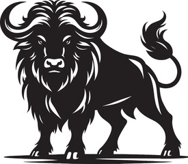 Wild Running Buffalo Silhouette vector illustration isolated on a white background