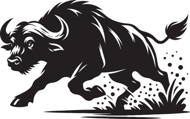 Wild Running Buffalo Silhouette vector illustration isolated on a white background