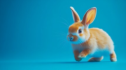 Fototapeta premium Playful Bunny on a Blue Background
