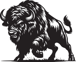 Wild Running Buffalo Silhouette vector illustration isolated on a white background