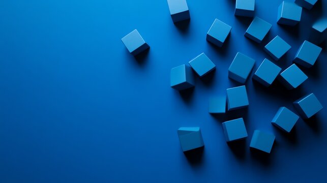 Fototapeta A blue background with various blue cubes of different sizes.