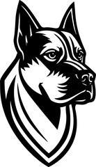 Illustration of angry dog head. Design element for poster card, logo, emblem, sign. Vector illustration