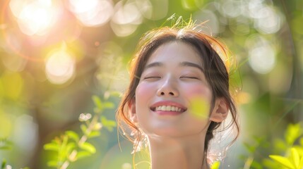 Asian woman smiling with perfect smile