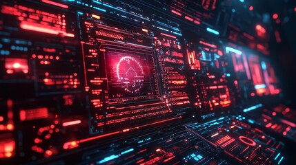 Fototapeta premium Temperature data overlay on a live weather update, high-tech screen, soft neon lighting, cyberpunk atmosphere