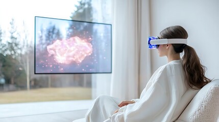 A high-tech virtual collaboration space with robotic telepresence devices and bioluminescent communication tools promoting remote work