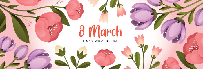 Frame of flower buds.Bright spring greeting card design.Banner for congratulations on March 8.  © tati_gavrish