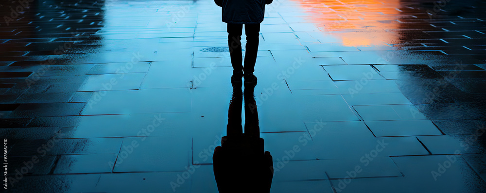 Poster a solitary figure stands on a reflective surface, creating a striking visual of light and shadow in 