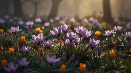 Fototapeta premium pring Crocus or Snow Crocus, is a type of herbaceous plant