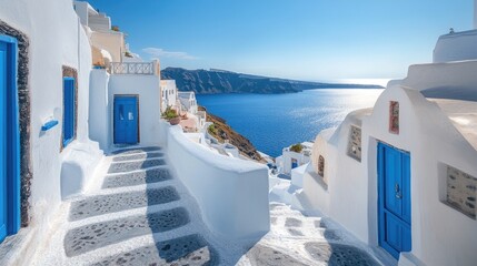 Whitewashed staircase leading to the aegean sea in santorini © Lubos Chlubny