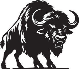 Obraz premium Wild Running Buffalo Silhouette vector illustration isolated on a white background