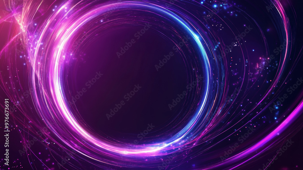 Aufkleber abstract background featuring a purple swirling circle frame composed of multicolored energy particl