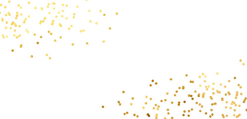 Golden grains of sand scattered on a transparent background. PNG Gold Texture Pattern on White Background. Light Golden Confetti. Gold illustration Backdrop. Design Element.