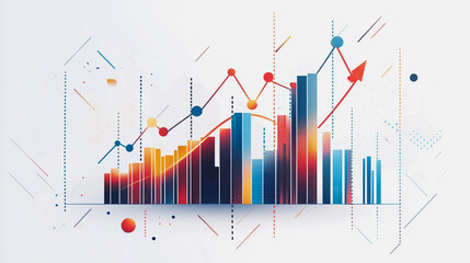 Obraz premium Abstract white background with Colorful charts and graphs with statistics to innovative analyze business potential and forecast future development of companies growth.