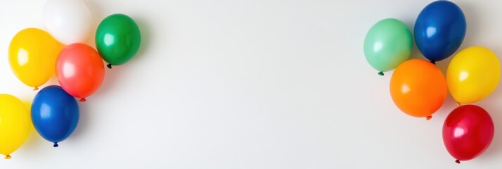 Obraz premium A collection of colorful balloons arranged on a white background, capturing a festive and vibrant atmosphere perfect for celebrations and events.