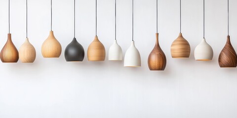 A variety of vintage-style hanging light bulbs with warm and cool tones against a gradient pastel background, showcasing a minimalist design.