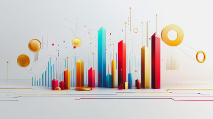 Abstract white background with Colorful charts and graphs with statistics to innovative analyze business potential and forecast future development of companies growth.