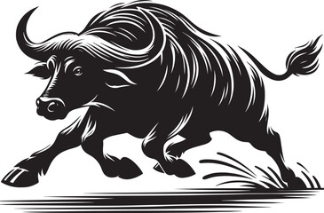 Wild Running Buffalo Silhouette vector illustration isolated on a white background