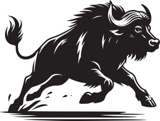 Wild Running Buffalo Silhouette vector illustration isolated on a white background