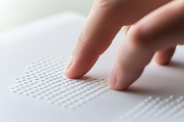 a braille page being used by an individual, focusing on their hand and fingers moving over it to read or symbolize, concept of support for the blind, prevention of visual impairment, World Sight Day