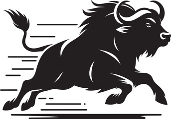 Obraz premium Wild Running Buffalo Silhouette vector illustration isolated on a white background
