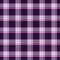 Seamless plaid pattern with dark purple, purple, and pink colors, accented with lines, creating a classic tartan look.