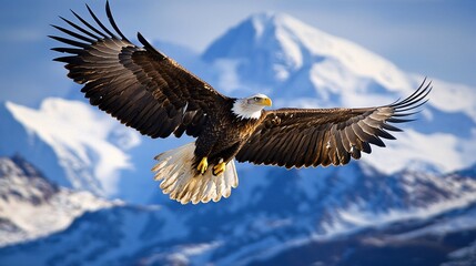 A magnificent bird glides gracefully through an azure expanse, its expansive wings embodying liberty and the essence of natures splendor.