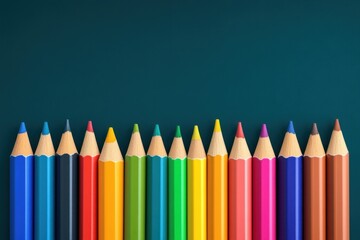 A vibrant collection of colored pencils arranged neatly on a dark background, perfect for art and creativity themes.