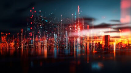 Naklejka premium Futuristic 5G Cityscape with Glowing Towers and Holographic Data Streams in Ultra-HD Detail