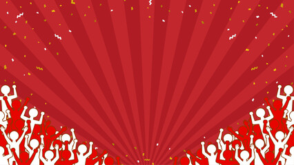 盛り上がる大勢の人々(紅白／横向き16:9)