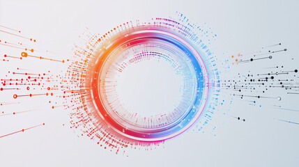 Obraz premium Abstract white background with Colorful geometric and circle lines. Digital future technology . Abstract business connection of lines from nodes innovation of communication in the network.