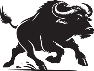 Obraz premium Wild Running Buffalo Silhouette vector illustration isolated on a white background