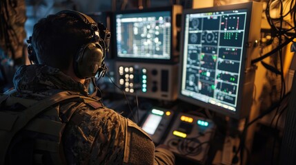 Advanced Military Command Post with Tactical Operators and High-Tech Radio Systems