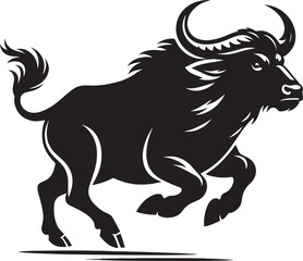 Wild Running Buffalo Silhouette vector illustration isolated on a white background