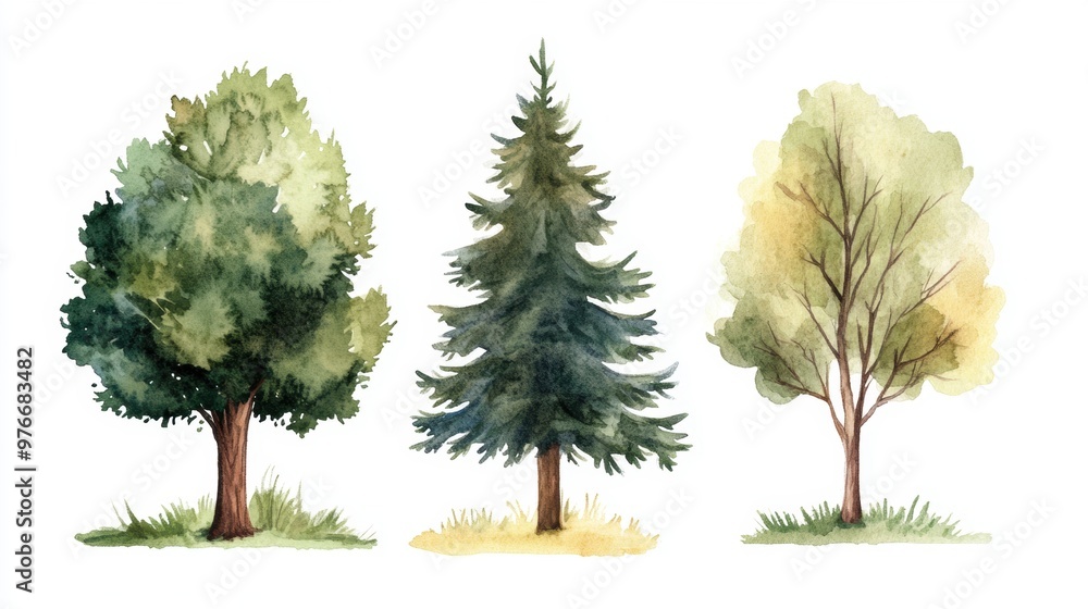 Wall mural Watercolor Tree Set.