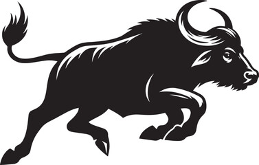 Wild Running Buffalo Silhouette vector illustration isolated on a white background